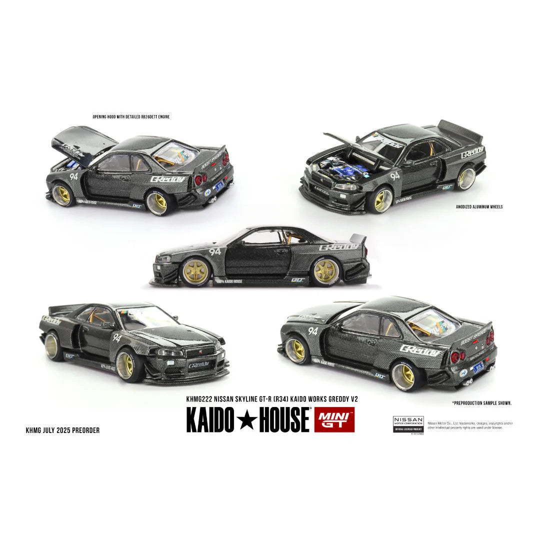 Mini GT Kaido House #222: Nissan Skyline GT-R (R34) Kaido Works GReddy V2