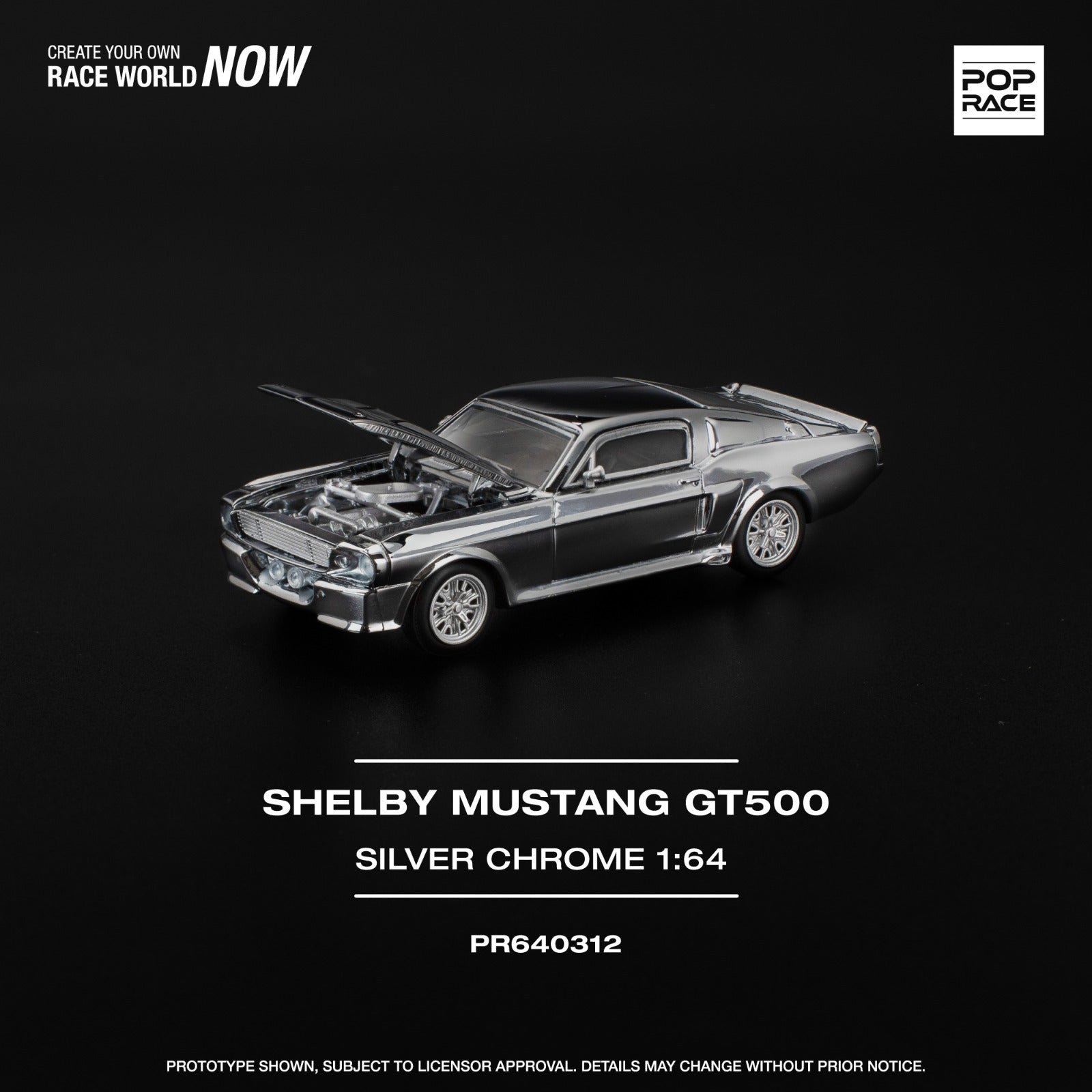 Pop Race #312 Shelby Mustang GT500 Silver Chrome – Pre-Order | 1:64 Scale Premium Die-Cast Model