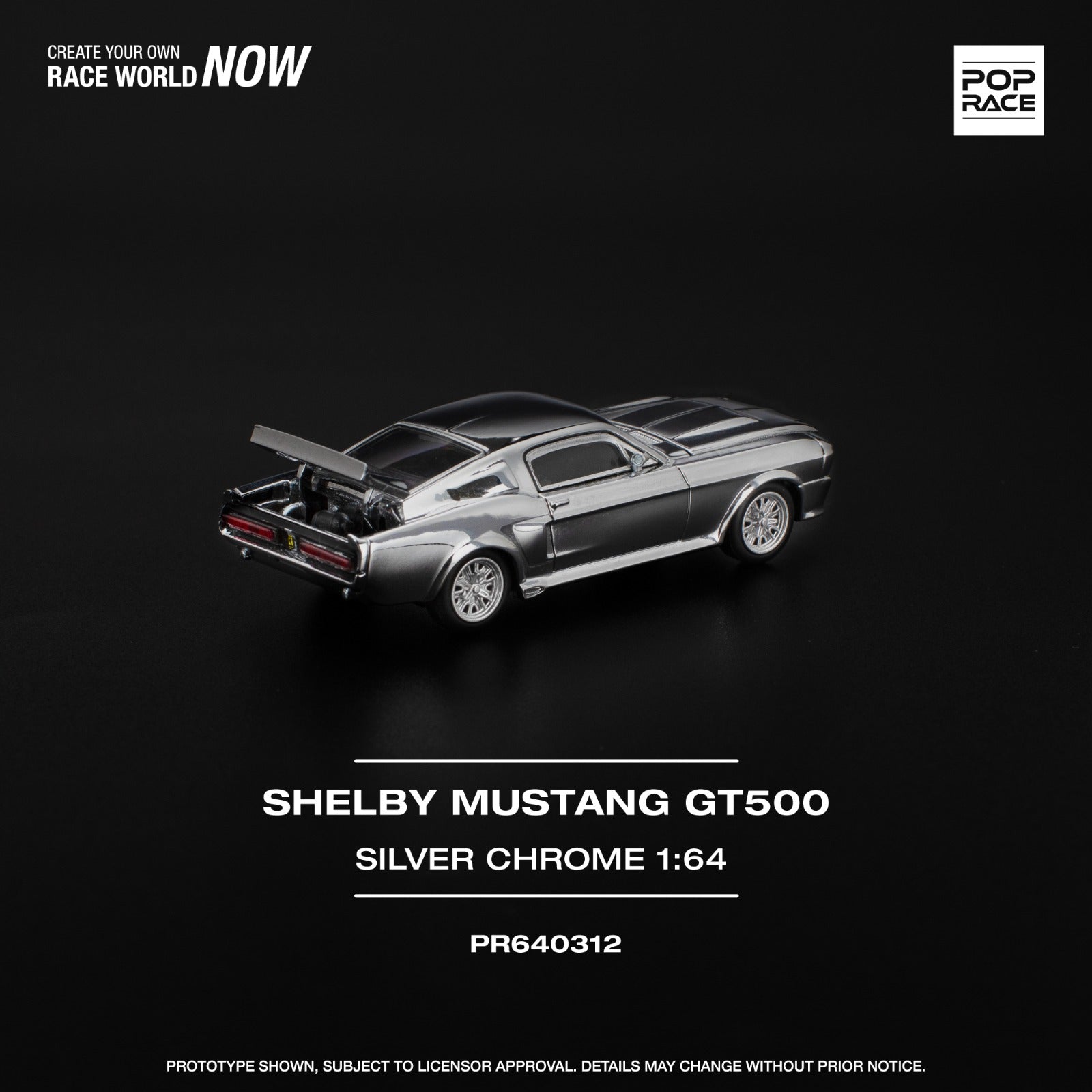 Pop Race #312 Shelby Mustang GT500 Silver Chrome – Pre-Order | 1:64 Scale Premium Die-Cast Model