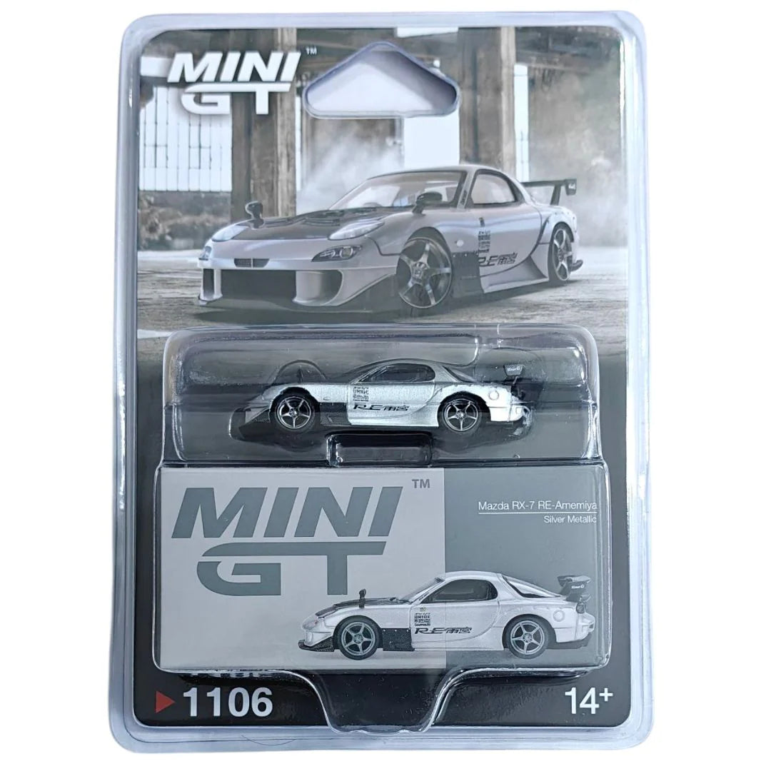Mini GT #1046 Mini GT Blister #1106 Mazda RX-7 RE-Amemiya Silver Metallic – 1:64 Scale Diecast Model