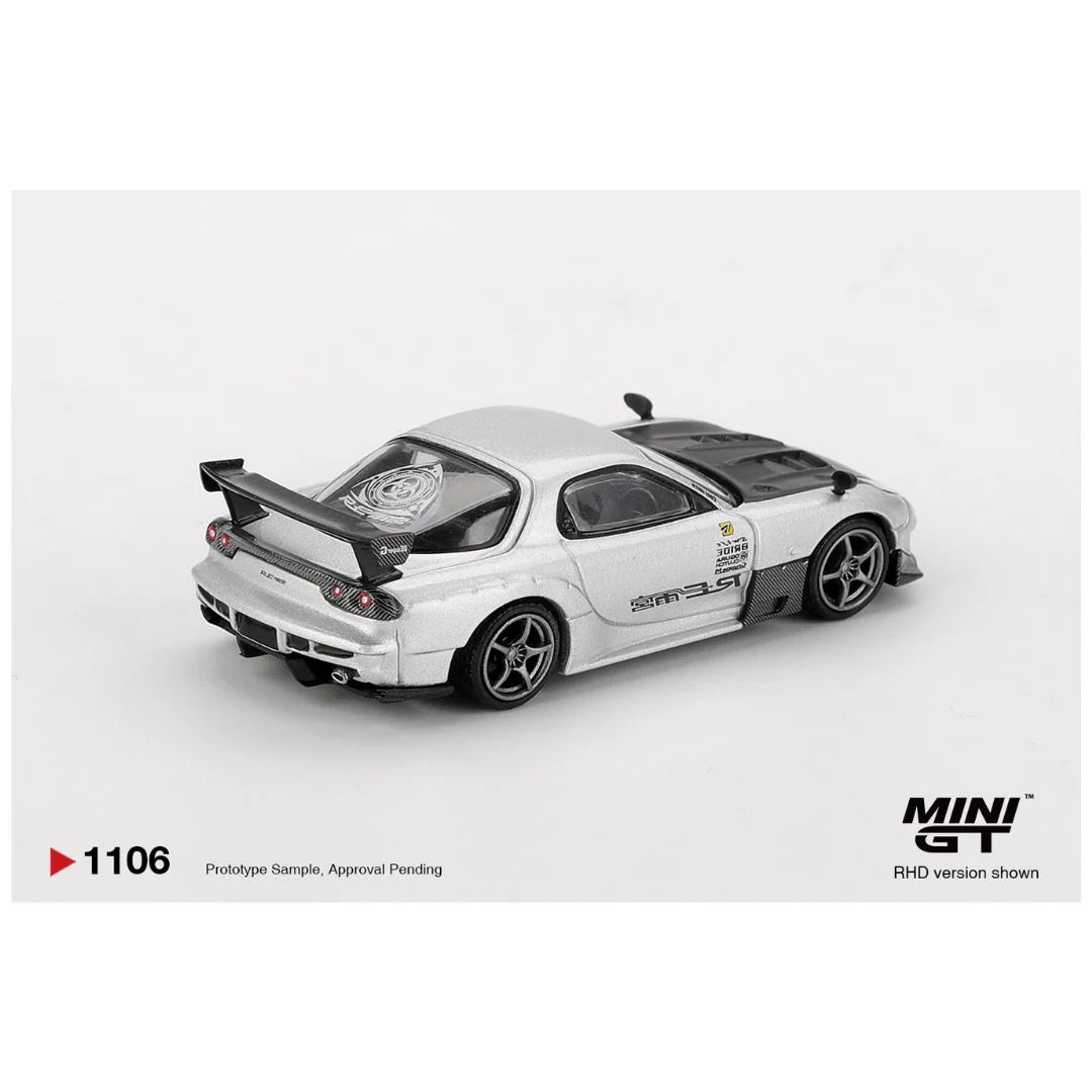Mini GT #1046 Mini GT Blister #1106 Mazda RX-7 RE-Amemiya Silver Metallic – 1:64 Scale Diecast Model