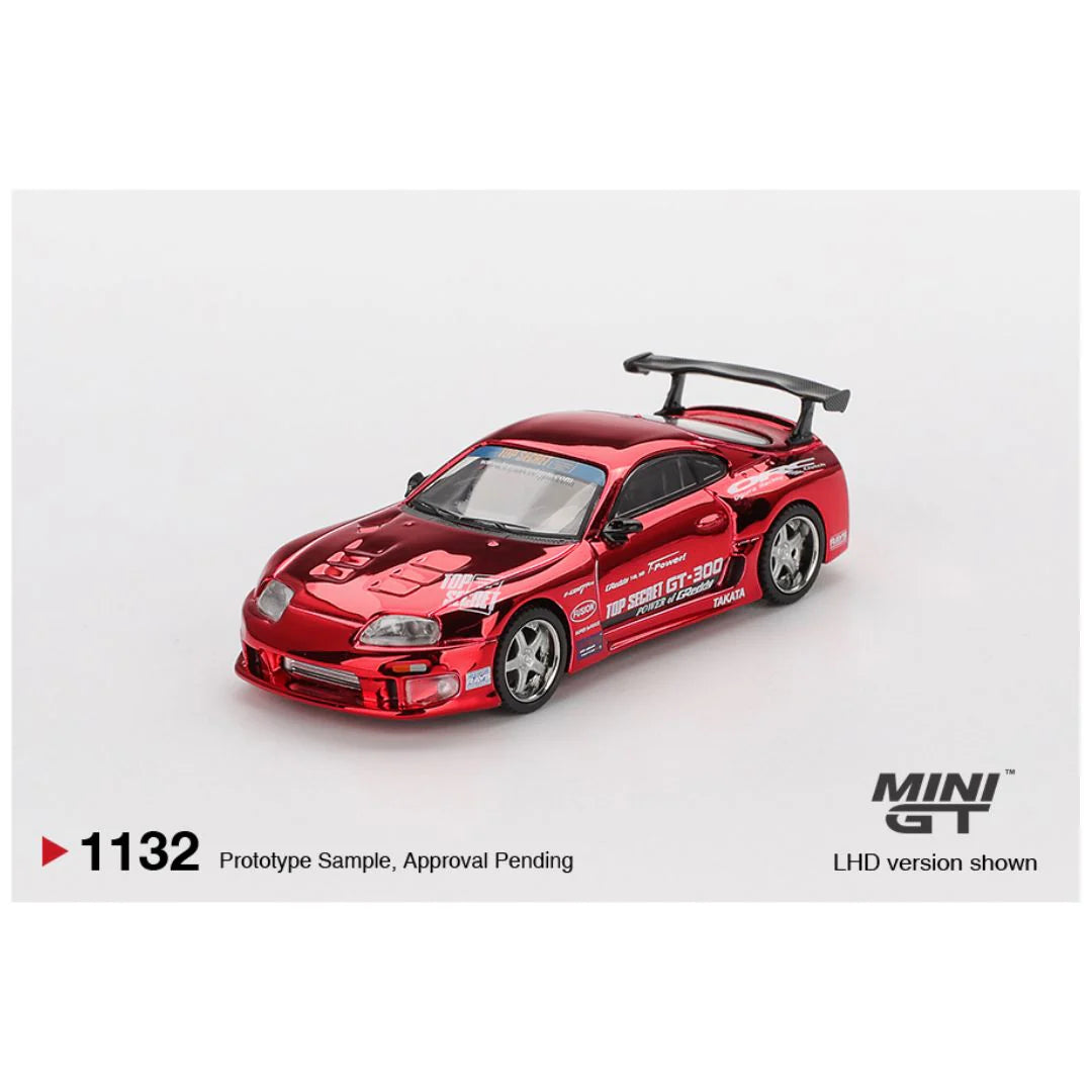 Mini GT #1132: Toyota Supra (A80) Top Secret GT-300 Red Chrome – 1:64 Scale Die-Cast Model | Pre-Order