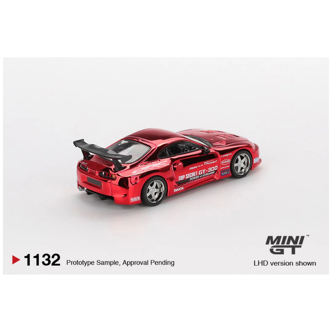 Mini GT #1132: Toyota Supra (A80) Top Secret GT-300 Red Chrome – 1:64 Scale Die-Cast Model | Pre-Order