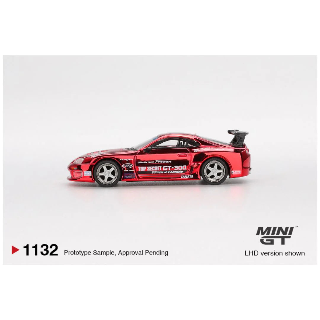 Mini GT #1132: Toyota Supra (A80) Top Secret GT-300 Red Chrome – 1:64 Scale Die-Cast Model | Pre-Order