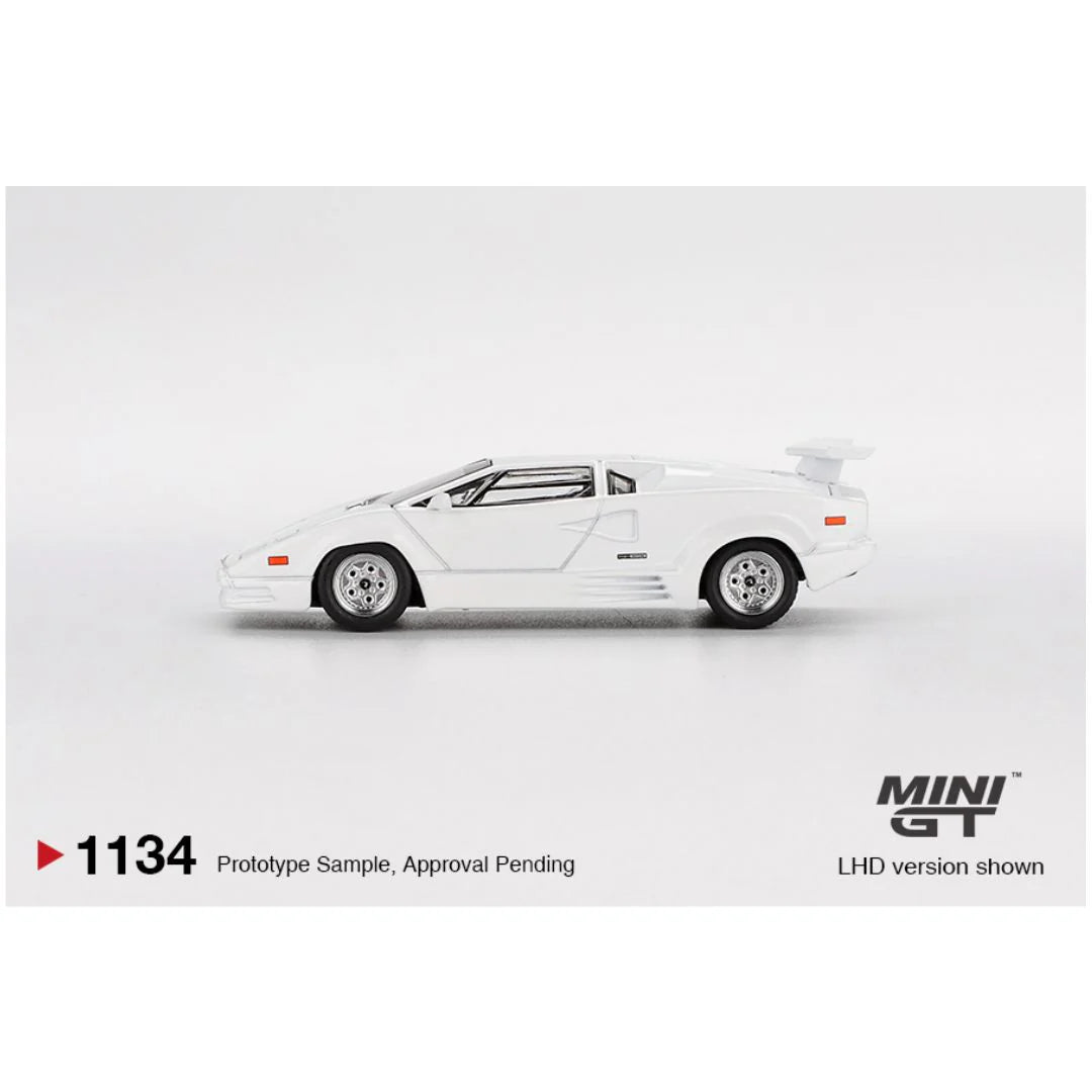 Mini GT #1134 Lamborghini Countach 25th Anniversary White – 1:64 Scale Diecast Model