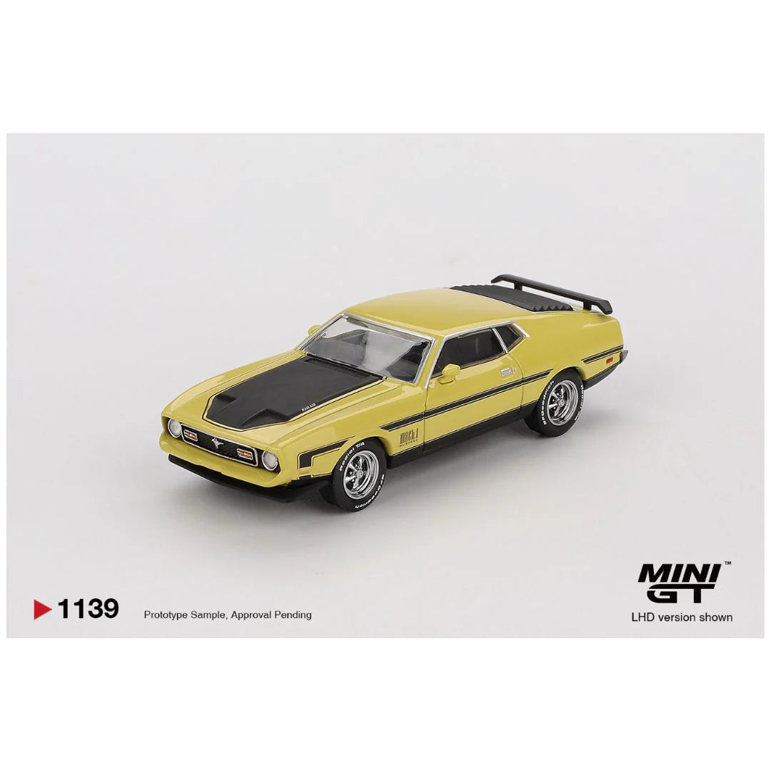 Mini GT Blister #1139 Ford Mustang Mach 1 Grabber Yellow – 1:64 Scale Diecast Model