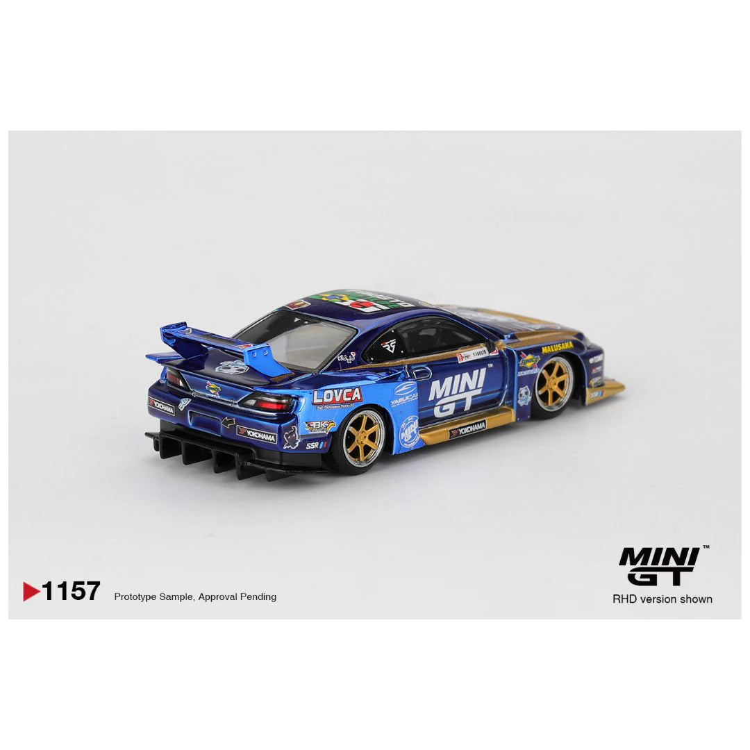 Mini GT #1157 Nissan Silvia (S15) LB-Super Silhouette #555 Team MINI GT Liberty Walk 2025 Formula Drift – 1:64 Scale Diecast Model
