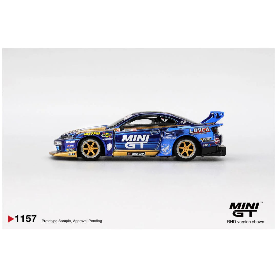Mini GT #1157 Nissan Silvia (S15) LB-Super Silhouette #555 Team MINI GT Liberty Walk 2025 Formula Drift – 1:64 Scale Diecast Model