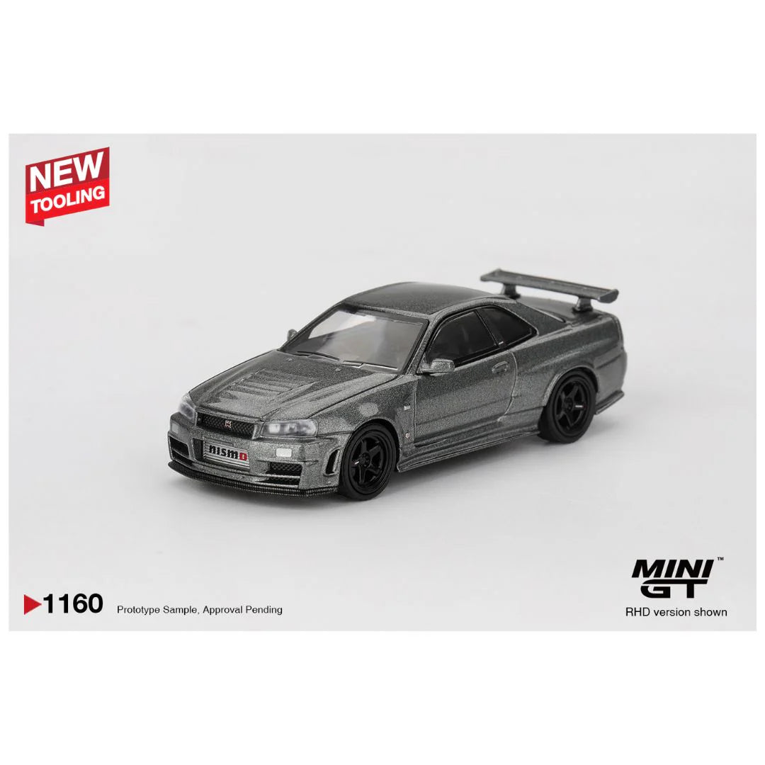 Mini GT #1160 Nissan Skyline GT-R Dark Metal Gray (NISMO BNR34 CRS Version) – 1:64 Scale Diecast Model
