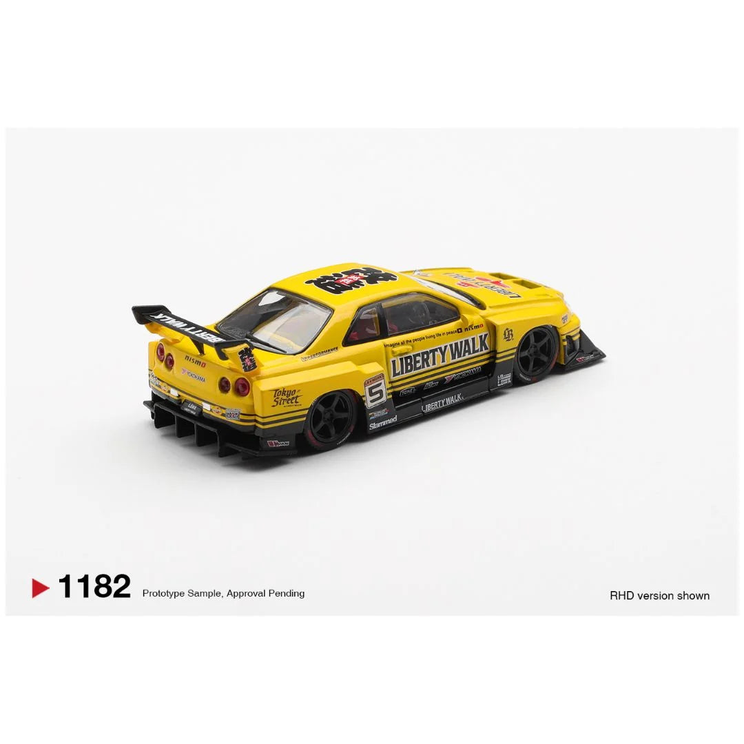 Mini GT #1182 Nissan LB-ER34 Super Silhouette SKYLINE Sport Yellow – 1:64 Scale Diecast Model | Box Packed