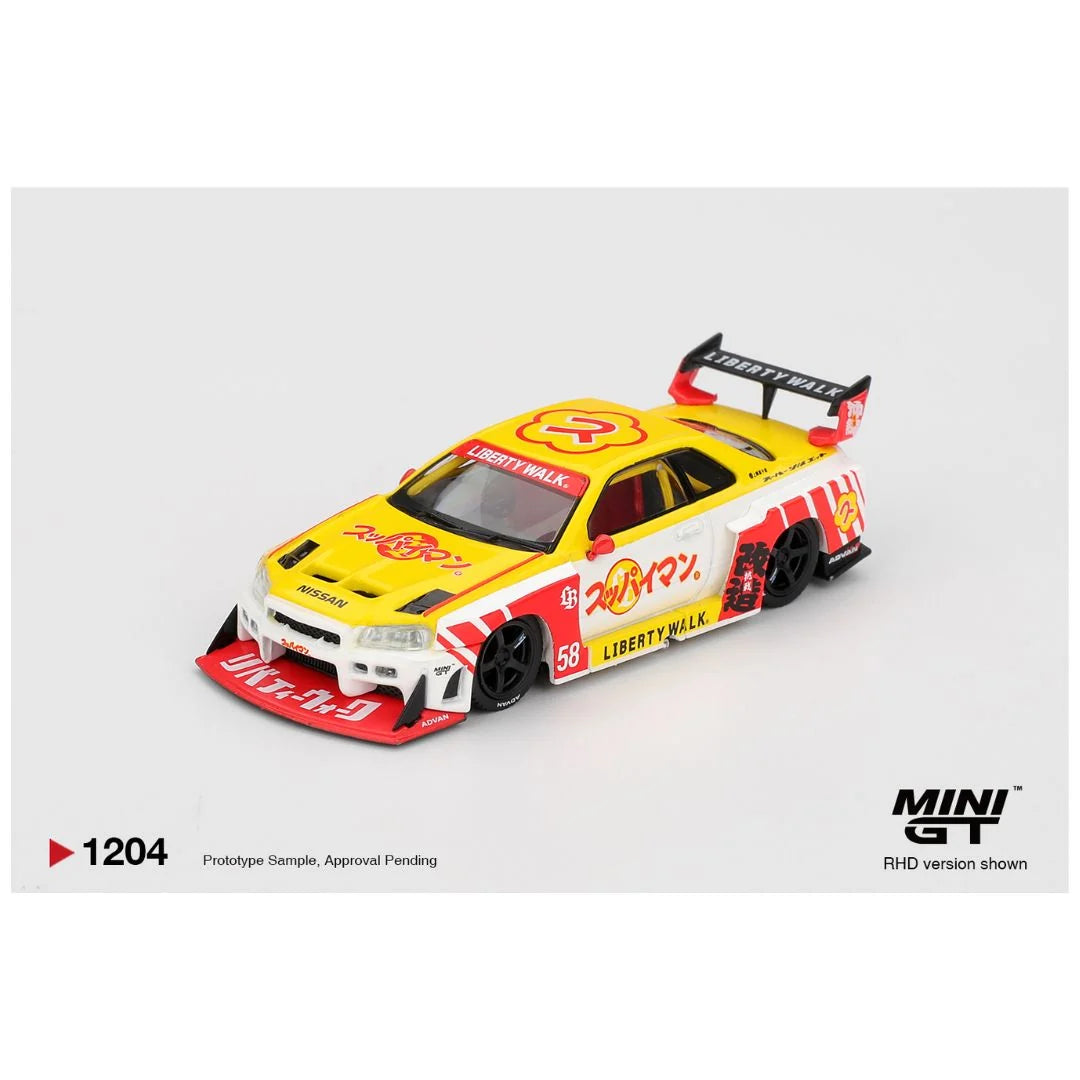 Mini GT Blister #1204 Nissan LB-ER34 Super Silhouette SKYLINE Suppaiman Okinawa – 1:64 Scale Diecast Model