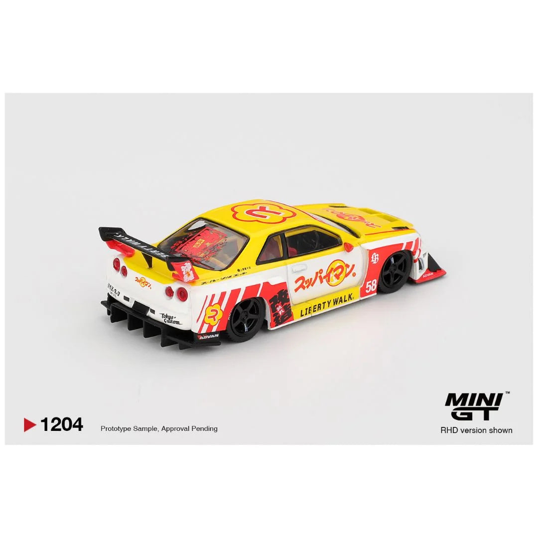 Mini GT Blister #1204 Nissan LB-ER34 Super Silhouette SKYLINE Suppaiman Okinawa – 1:64 Scale Diecast Model