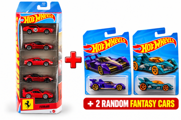 Hot Wheels Ferrari 5-Car Pack + 2 Random Fantasy Cars | Die-Cast Bundle