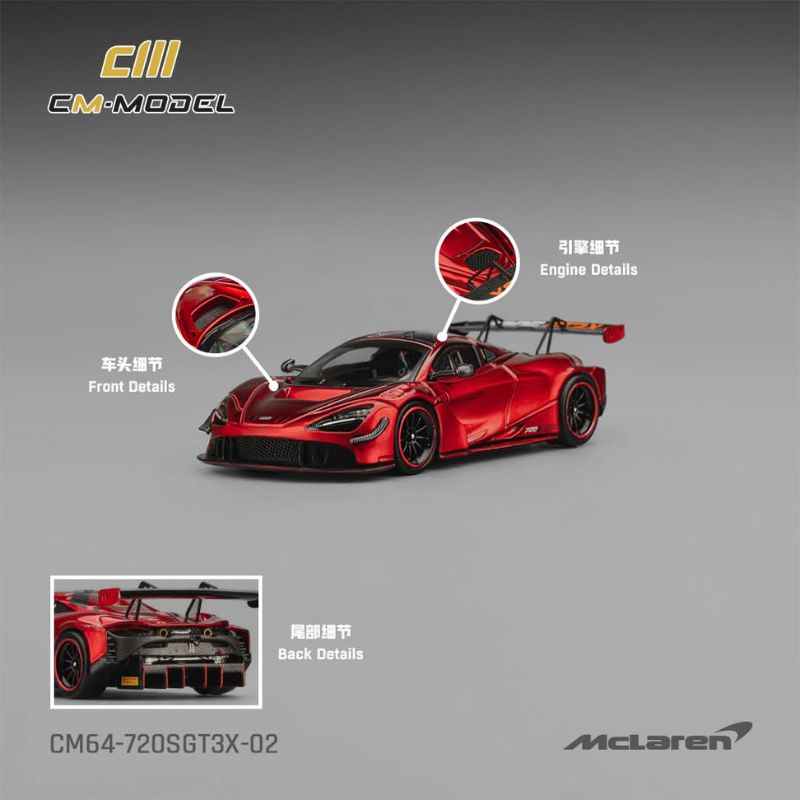 CM Model McLaren 720S GT3X Metallic Red – 1:64 Scale Premium Die-Cast Model
