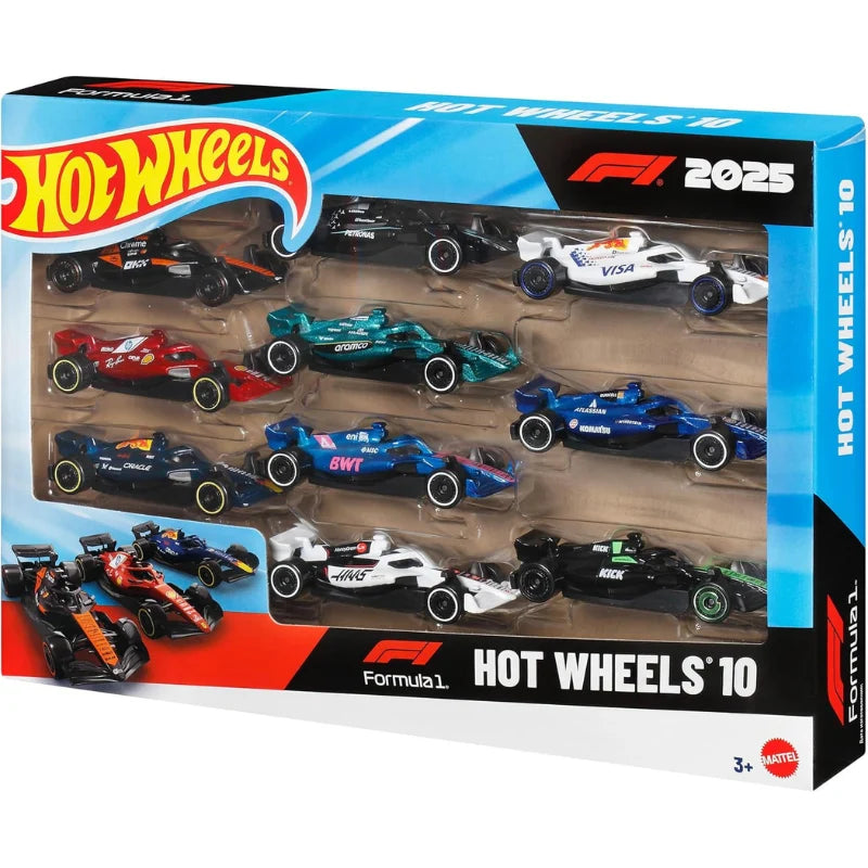 Hot Wheels Imported Formula 1 2025 Complete 10-Pack Diecast Cars Set | 1:64 Scale Official F1 Collection
