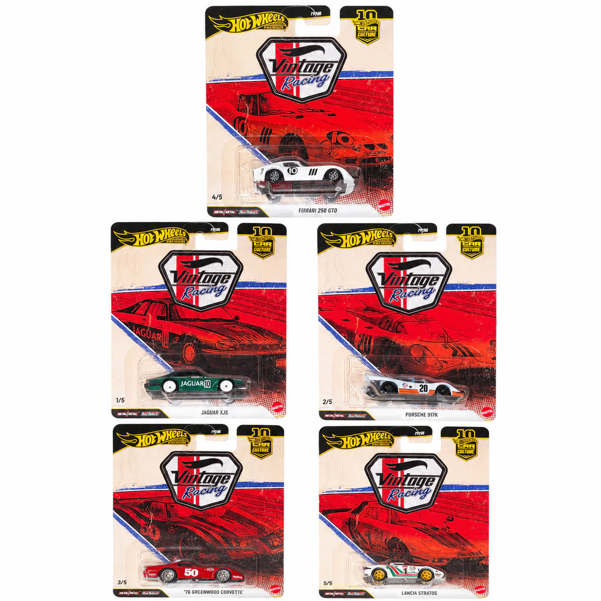 Imported Hot Wheels Premium Vintage Racing Complete Set of 5 – 1:64 Scale Die-Cast Collection