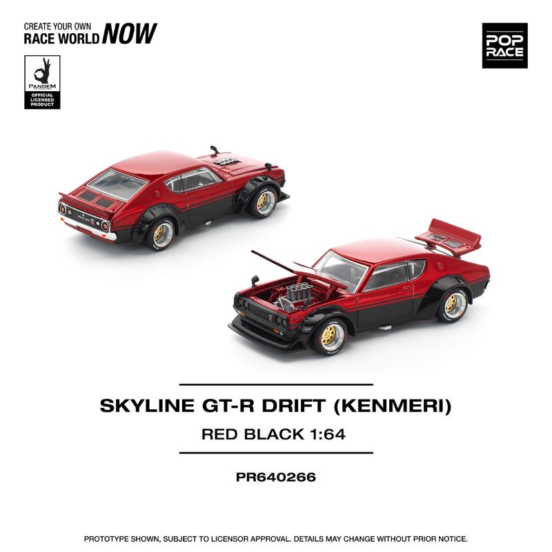 Pop Race Skyline GT-R Drift (Kenmeri) Red Black – 1:64 Scale Premium Die-Cast Model