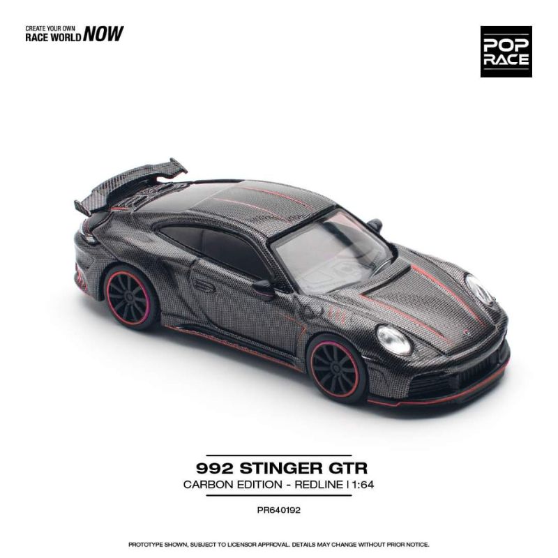 Pop Race Porsche 992 Stinger GTR Carbon Edition Red Line – 1:64 Scale Premium Die-Cast Model