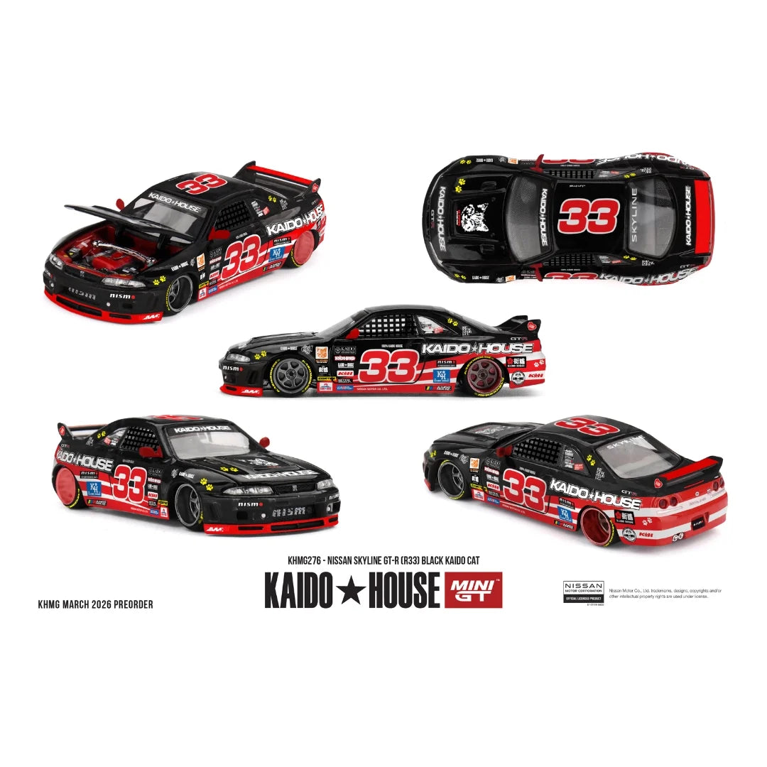 Mini GT x Kaido House #276 – Nissan Skyline GT-R R33 “Kaido Cat” Black