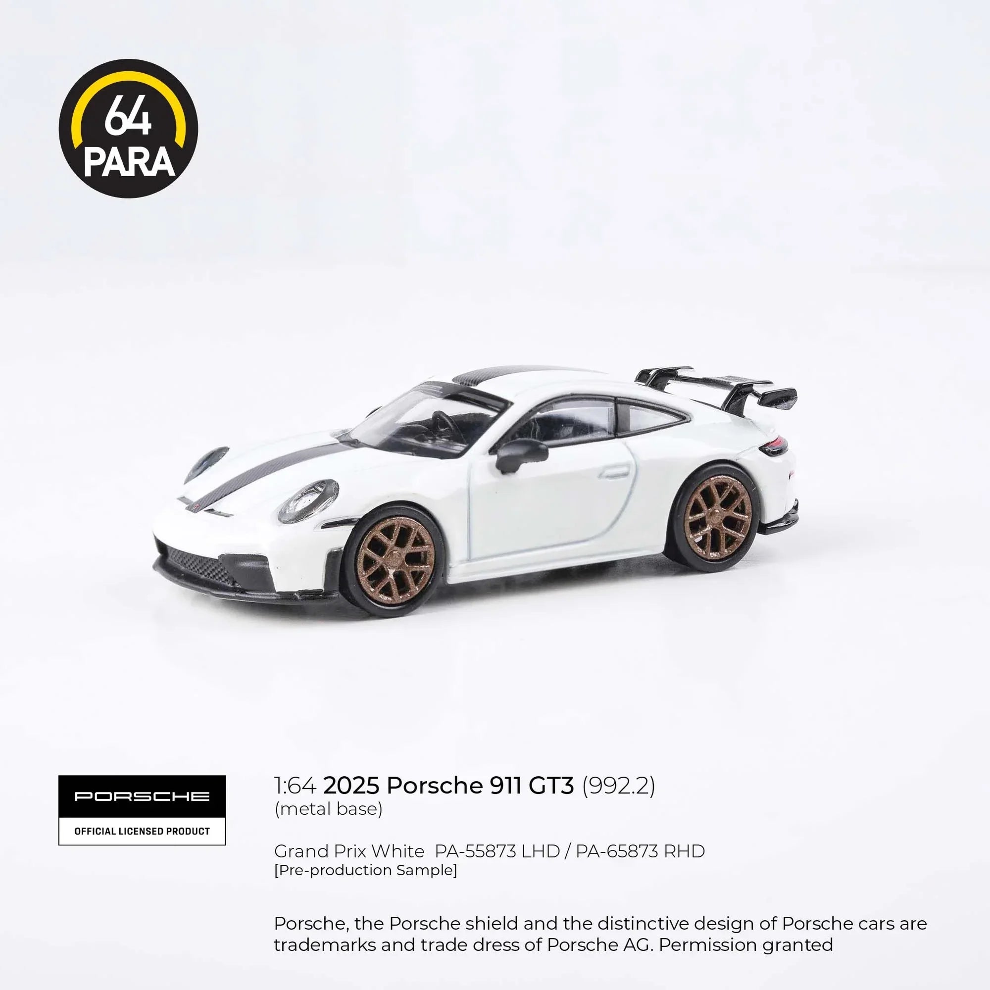 Porsche 911 GT3 (992.2) 2025 White – 1:64 Scale Die-Cast Model