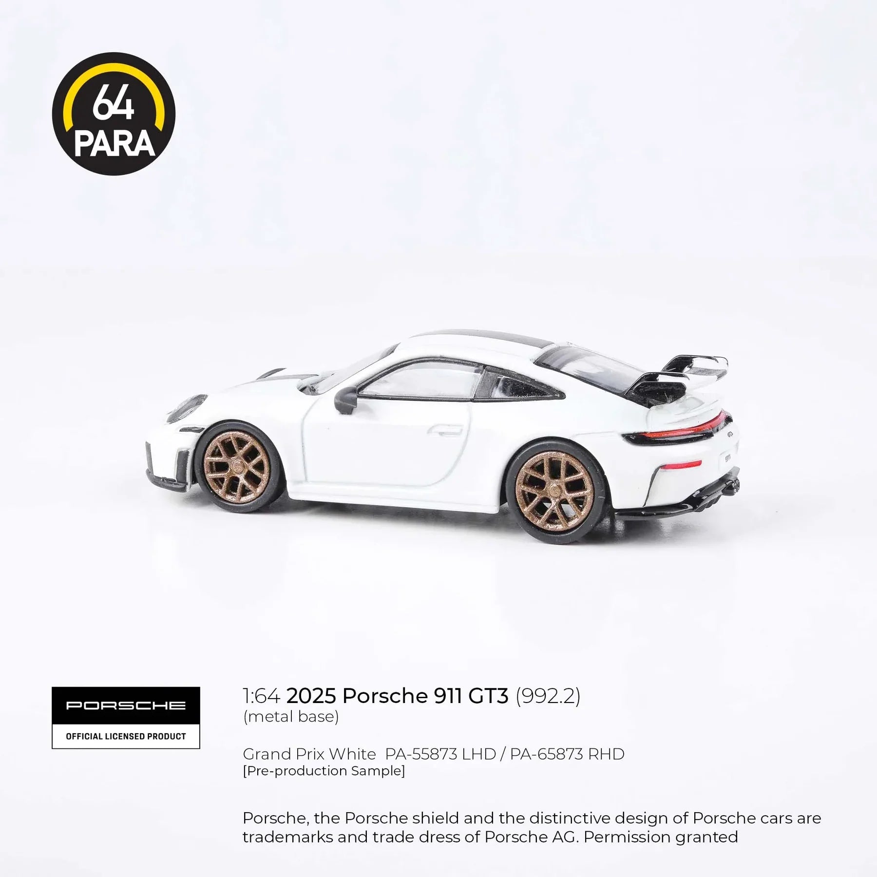 Porsche 911 GT3 (992.2) 2025 White – 1:64 Scale Die-Cast Model