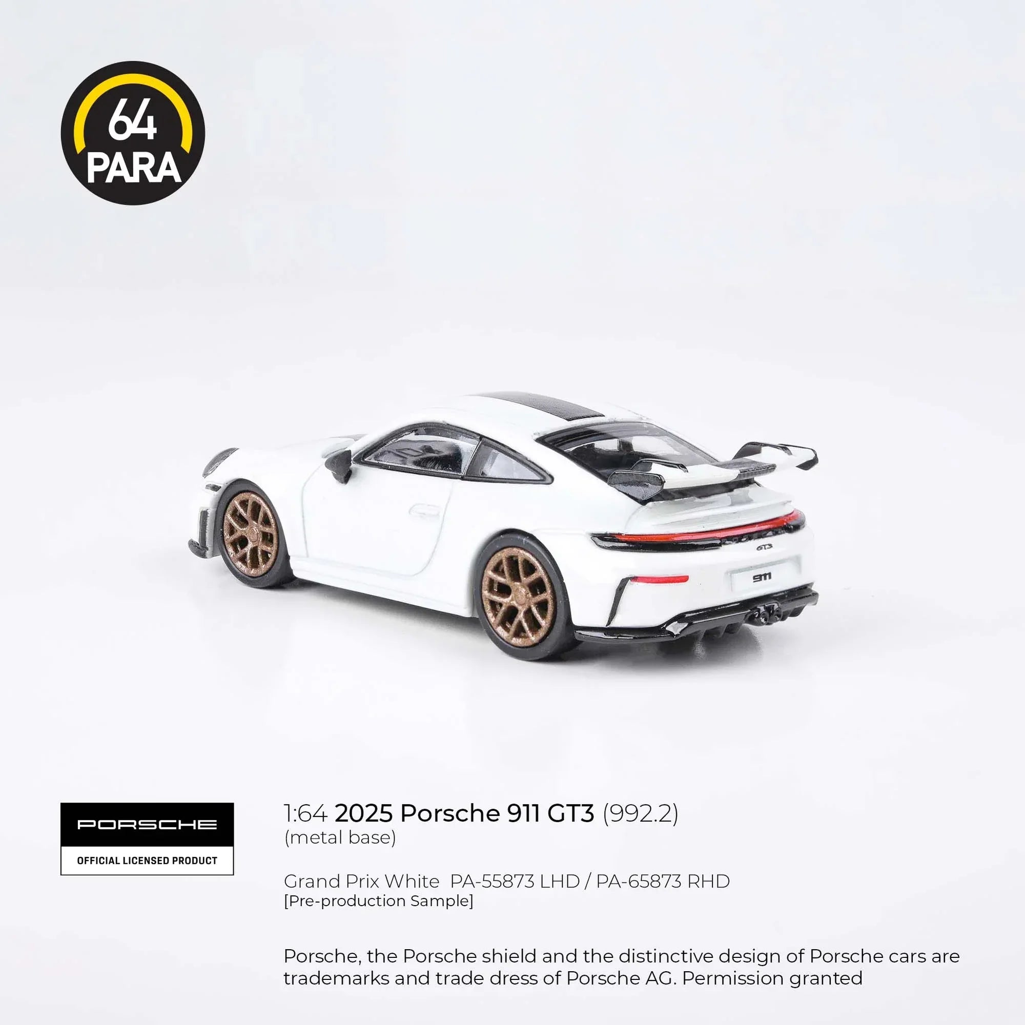 Porsche 911 GT3 (992.2) 2025 White – 1:64 Scale Die-Cast Model