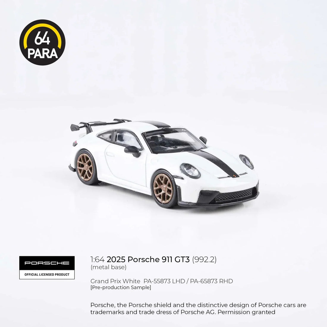 Porsche 911 GT3 (992.2) 2025 White – 1:64 Scale Die-Cast Model