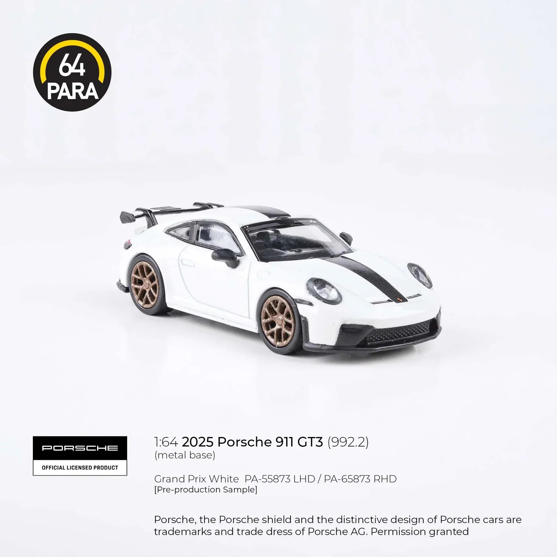 Porsche 911 GT3 (992.2) 2025 White – 1:64 Scale Die-Cast Model