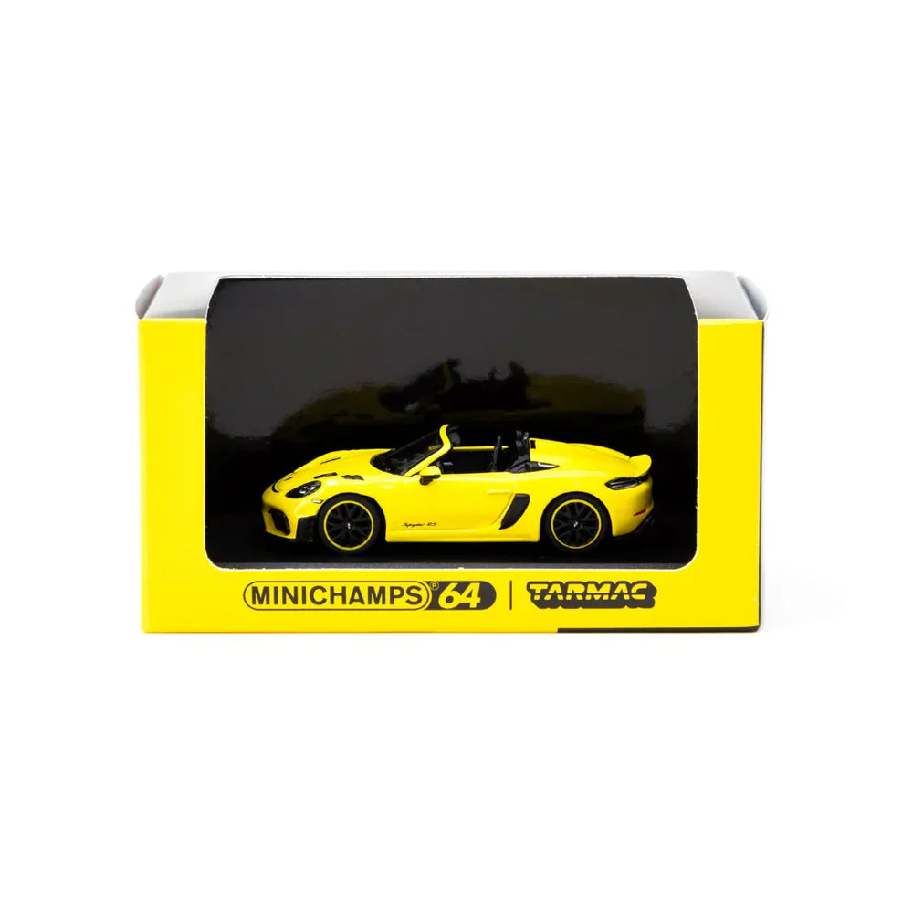 Collab64 Porsche 718 Spyder RS Racing Yellow – 1:64 Scale Diecast Model