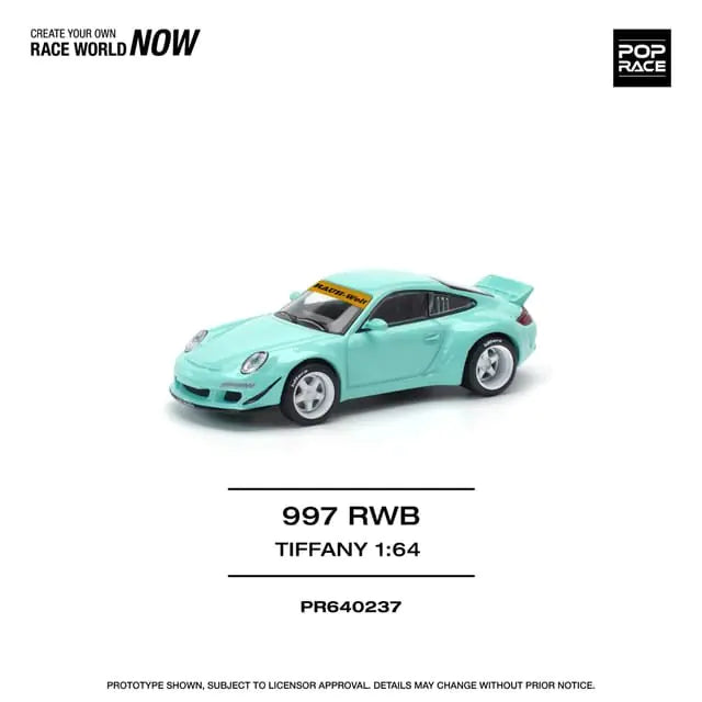 POP RACE Porsche 997 RWB Tiffany Blue PR64-237 – 1:64 Scale Diecast Model