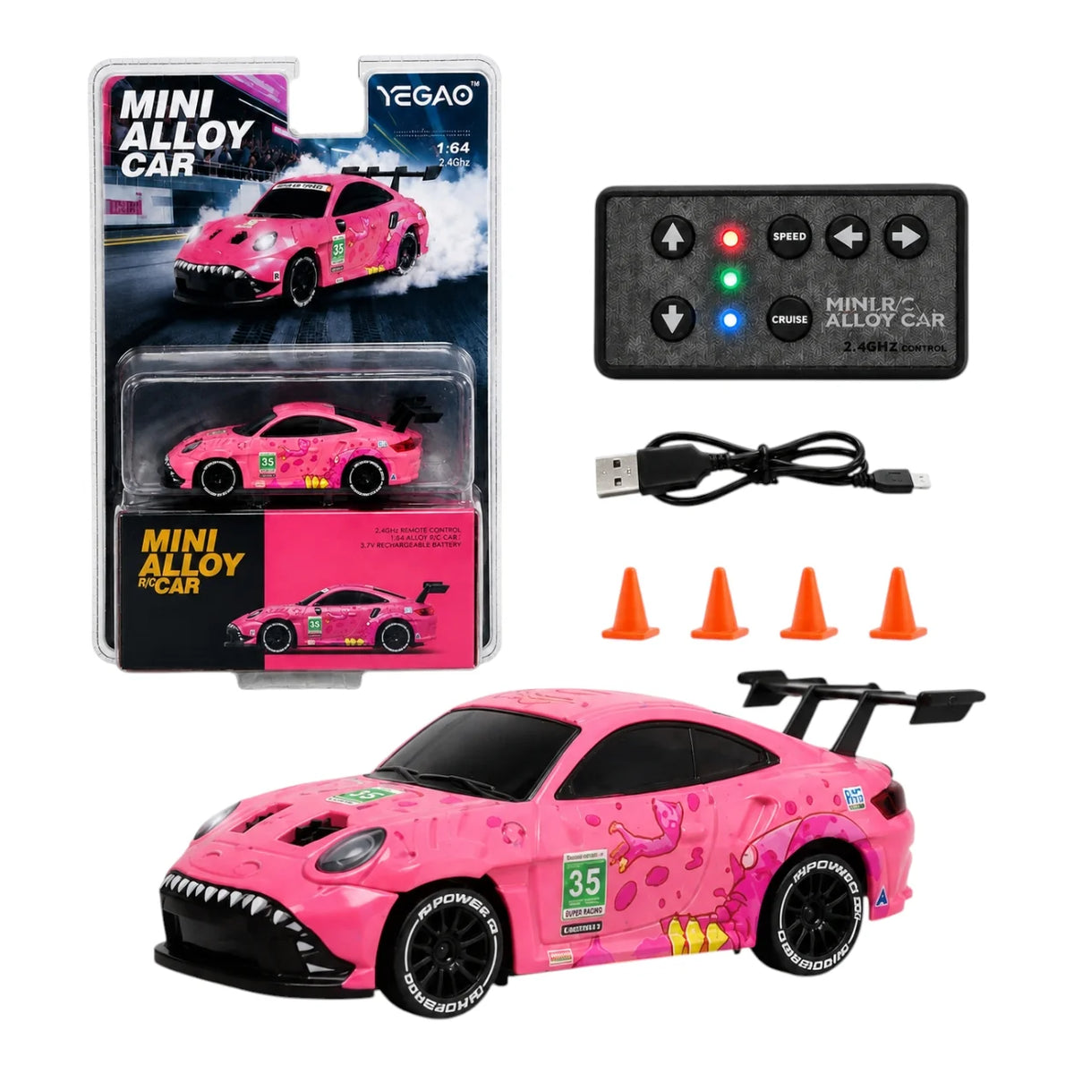 Roxy Porsche 1:64 Mini RC Alloy Sports Drift Car – Pink | 2.4GHz Remote Control Die-Cast Racing Car