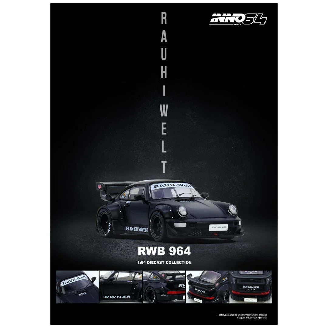 INNO64 Porsche RWB 964 Matte Black – 1:64 Scale Diecast Model