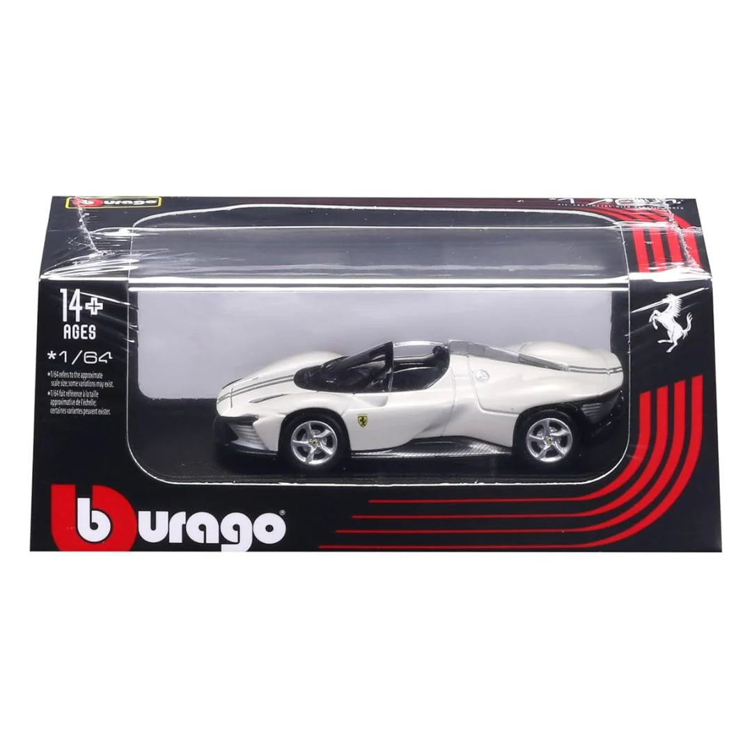 Bburago MerceBburago Ferrari Daytona SP3 White (Acrylic Display Case) – 1:64 Scale Diecast Model