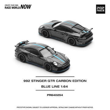 Pop Race Porsche 992 Stinger GTR Carbon Edition (Blue Line) – 1:64 Scale Premium Die-Cast Model