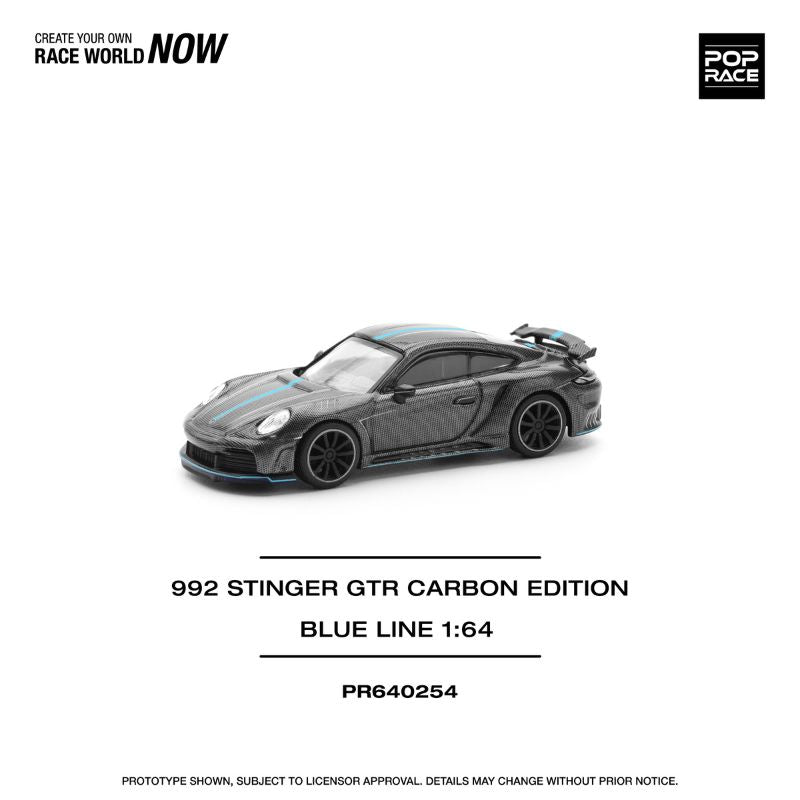Pop Race Porsche 992 Stinger GTR Carbon Edition (Blue Line) – 1:64 Scale Premium Die-Cast Model