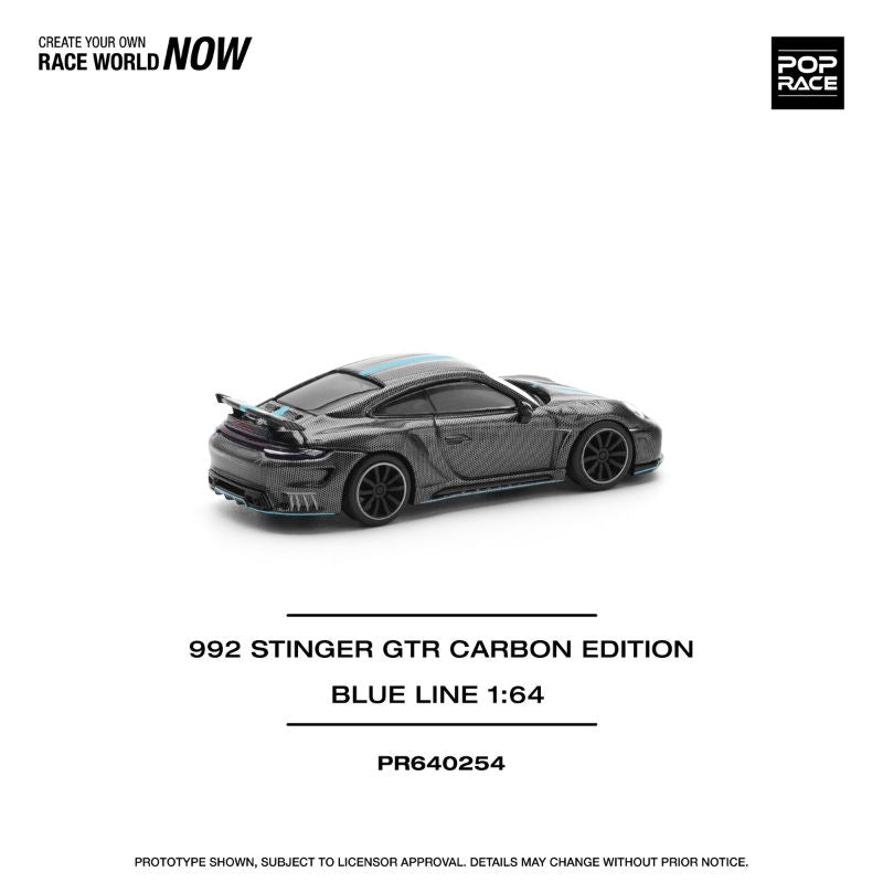 Pop Race Porsche 992 Stinger GTR Carbon Edition (Blue Line) – 1:64 Scale Premium Die-Cast Model