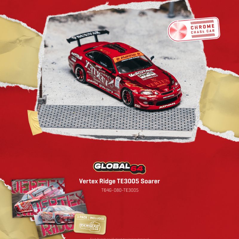 Tarmac Works Vertex Ridge TE3005 Soarer Red – 1:64 Scale Premium Die-Cast Model)