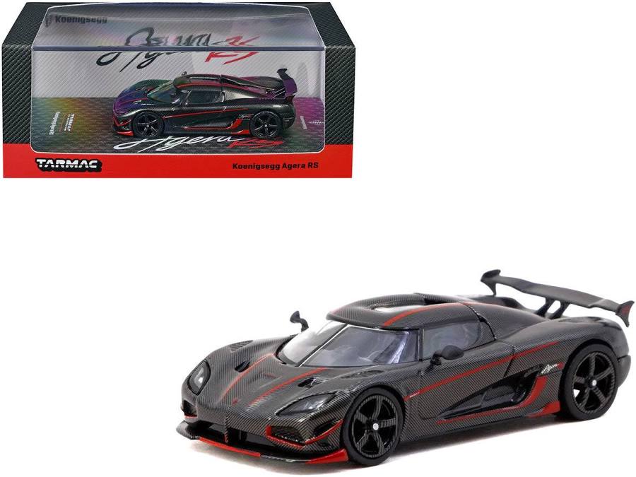 Tarmac Works Koenigsegg Agera RS Black Carbon Fiber Red Accents – 1:64 Scale Diecast Model