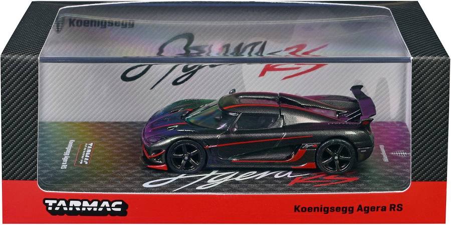 Tarmac Works Koenigsegg Agera RS Black Carbon Fiber Red Accents – 1:64 Scale Diecast Model