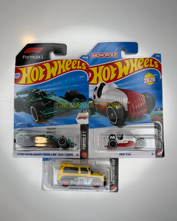 Hot Wheels 2026 Indian Case Set – Aston Martin Aramco Formula One Team, Pass'N Gasser + 1 Fantasy Casting | 1:64 Scale Die-Cast Models