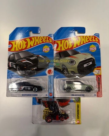 Hot Wheels 2026 P Case Set – '88 Mitsubishi Starion, MINI JCW Electric + 1 Fantasy Casting | 1:64 Scale Die-Cast Set