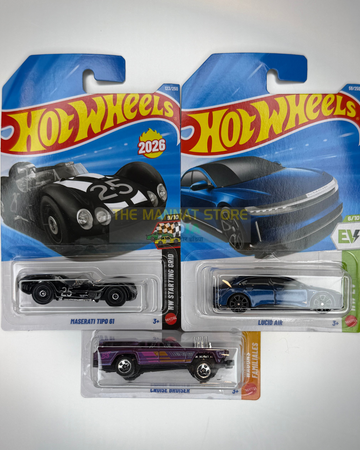 Hot Wheels 2026 M Case Set – Maserati Tipo 61, Lucid Air + 1 Fantasy Casting