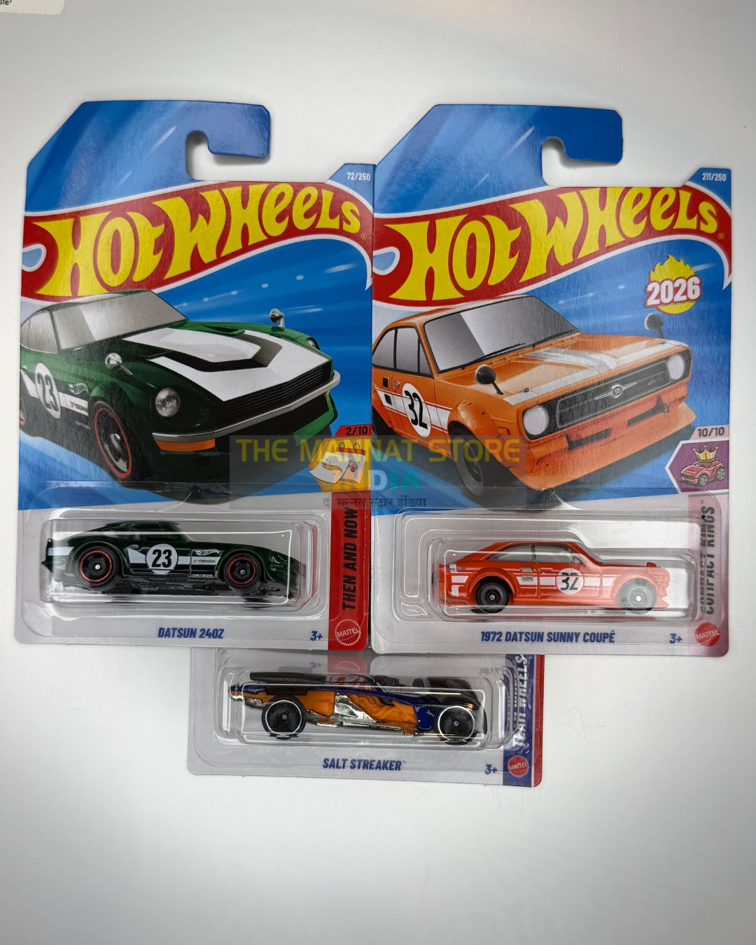 Hot Wheels 2026 M Case Set – Datsun 240Z, 1972 Datsun Sunny Coupé + 1 Fantasy Casting