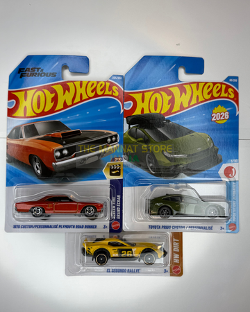Hot Wheels 2026 N Case Set – 1970 Custom Plymouth Road Runner, Toyota Prius Custom + 1 Fantasy Casting | 1:64 Scale Die-Cast Models