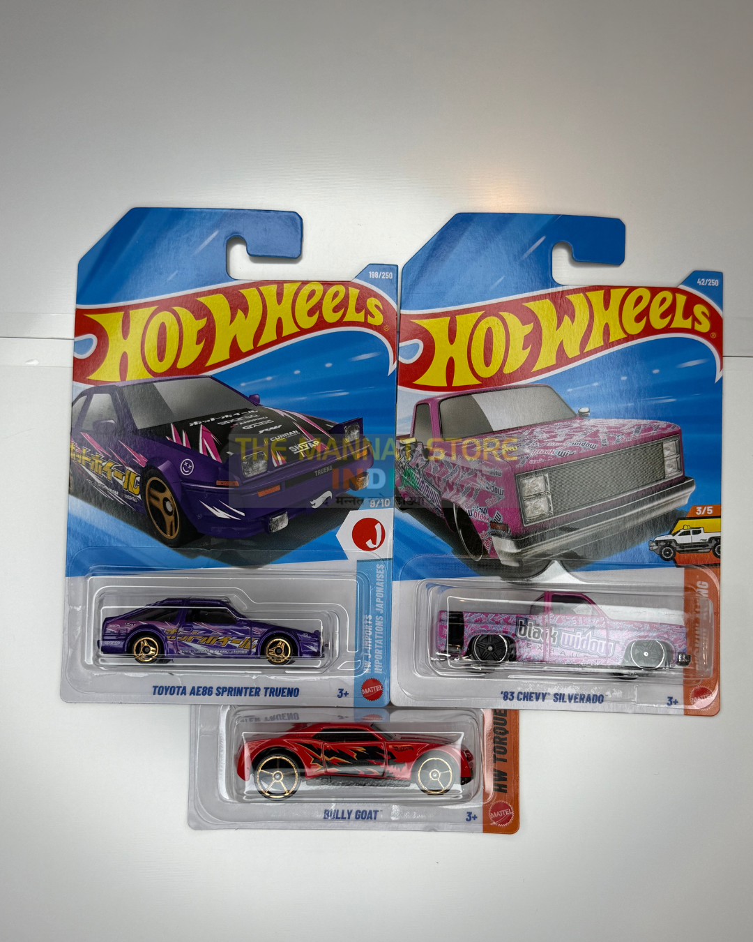 Hot Wheels 20Hot Wheels 2026 K Case Set of 3 – Toyota AE86 Sprinter Trueno, '83 Chevy Silverado + 1 Fantasy Car