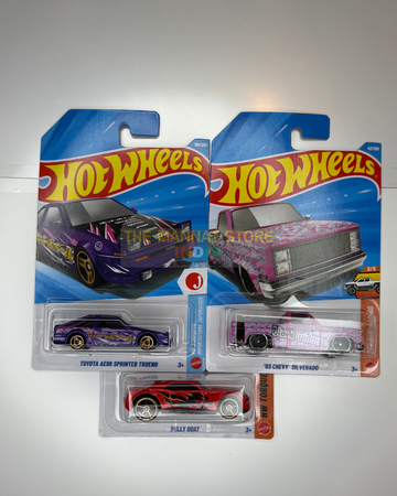 Hot Wheels 20Hot Wheels 2026 K Case Set of 3 – Toyota AE86 Sprinter Trueno, '83 Chevy Silverado + 1 Fantasy Car