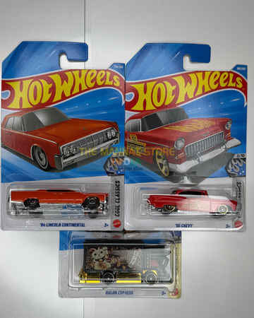 Hot Hot Wheels 2026 J Case Set of 3 – '64 Lincoln Continental, '55 Chevy & Raijin Express