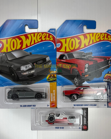 Hot Wheels 2026 J Case Set of 3 – '94 Audi Avant RS2, '65 Mercury Comet Cyclone & Pass 'N Go