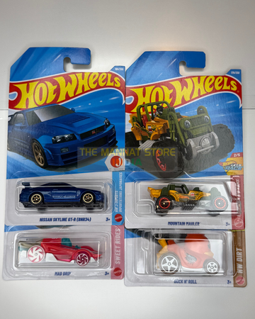 Hot WheeHot Wheels 2026 K Case Set of 4 – Nissan Skyline GT-R (BNR34) + 3 Fantasy Cars