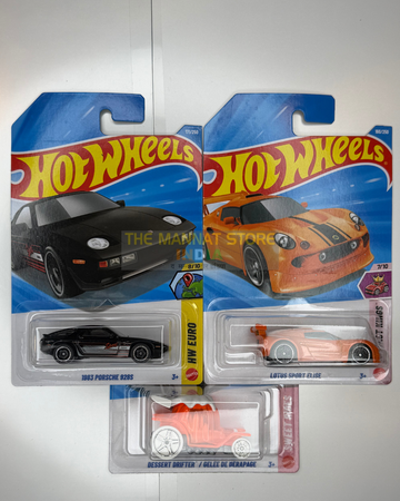 Hot Wheels 2026 J Case Set of 3 – 1983 Porsche 928S, Lotus Sport Elise + 1 Fantasy Car